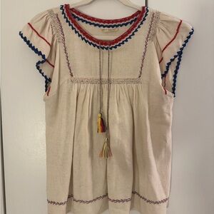Ulla Johnson Cream Blouse with Red and Blue Accents